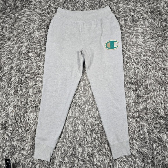 Champion Other - Champion Reverse Weave Gray Tapered Sweatpants Large Chenille Logo Patch Mens L